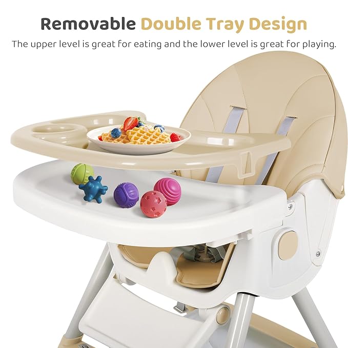 6-in-1 Foldable Baby High Chair for Babies & Toddlers – Adjustable Height & Recline, 5-Point Safety Harness, Removable Tray | Portable Highchair, Space-Saving & Easy Clean | Silla de Comer para Bebé