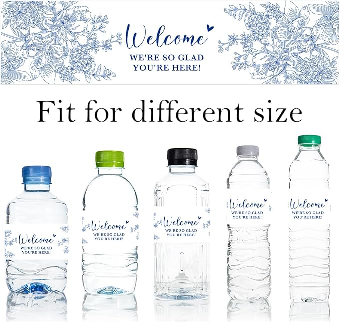 100PCS Wedding Water Bottle Labels Waterproof Greenery Floral Wraps Sticker for Water Bottle Baby Shower Bottle Label for Bridal Shower Party Welcome A08