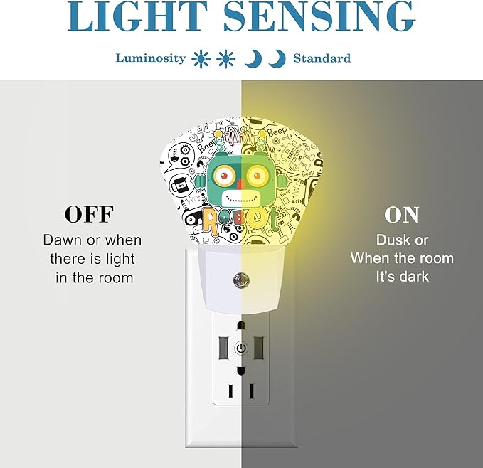 Funny Cartoon Robot Night Light for Kids, Robot LED Night Light Plug into Wall with Dusk to Dawn Sensor for Girls Boys Women Men Bedroom, Hallway, Kitchen, Bathroom, Stairs Decor