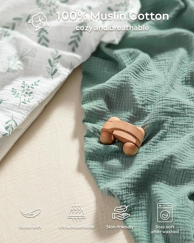 JELLYMONI Muslin Crib Sheets for Girl Boy, 2 Pack 100% Cotton Baby Fitted Crib Sheets for 52''x28'' Standard Crib Mattress, Soft Muslin Cotton Baby Sheet