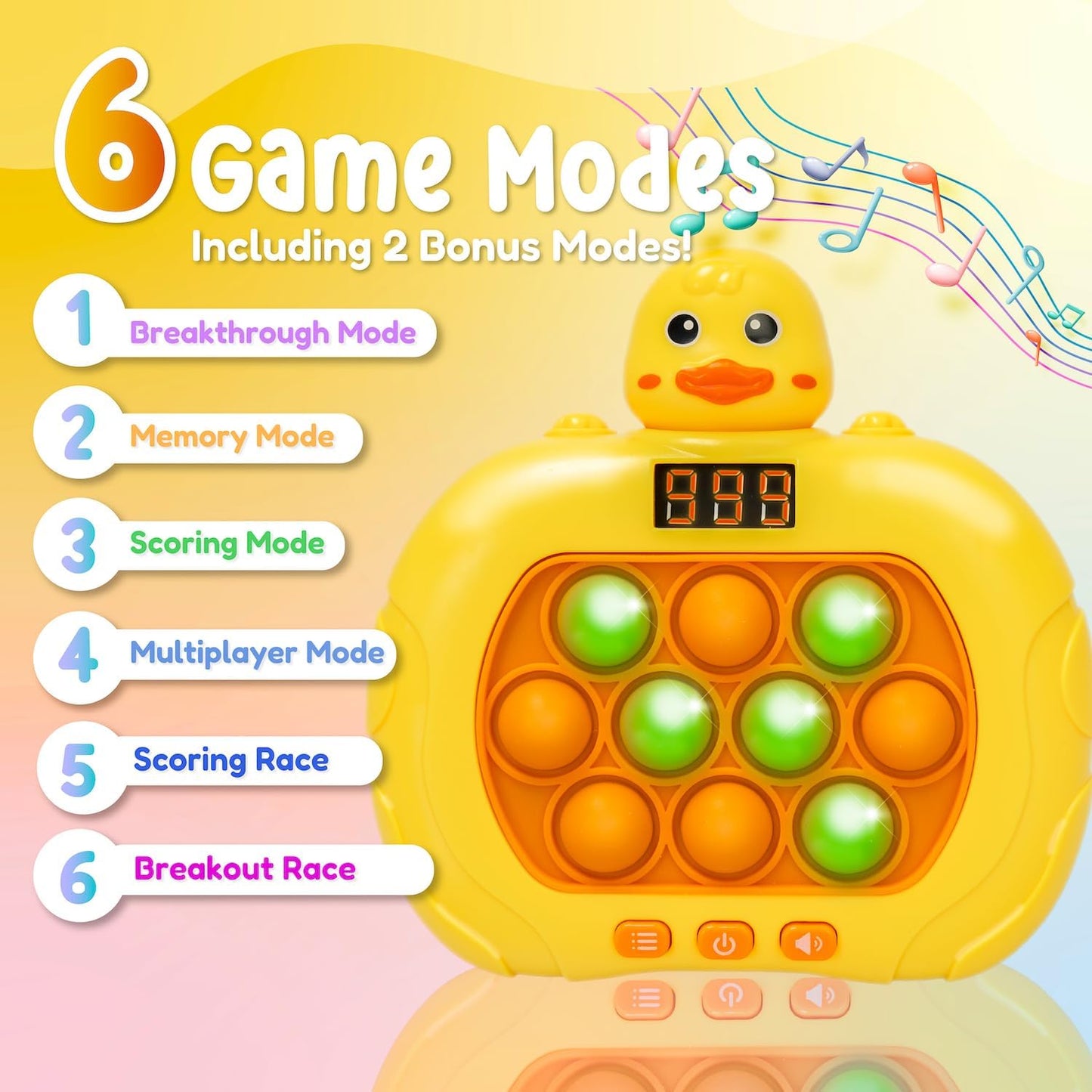 Fast Push Game Toy with Popit Game Controller, Pop Fidget Animal with LED Screen - Sensory and Memory Console, Quick Bubble Light Toy, Pocket Games (Duck)