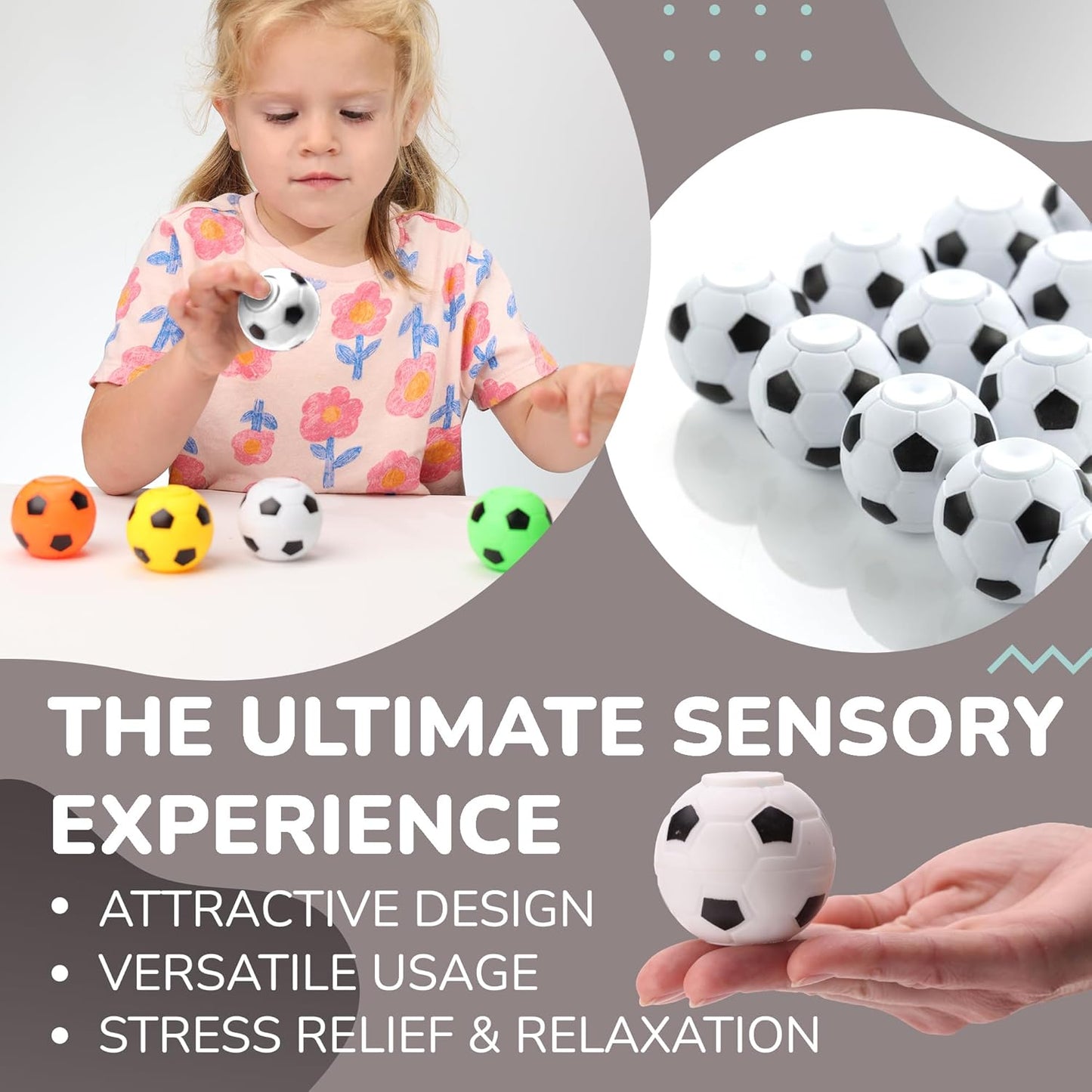 Entervending Fidget Spinners - 2 Inch Stress Balls - 12 Pcs Soccer Party Favors - White Mini Fidget Spinners - Classroom Prizes - Fidget Spinners for Kids - Easter Basket Stuffers