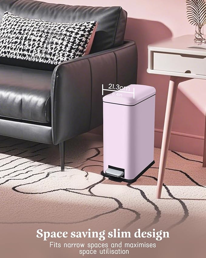 JM.YIPENG 17L Rubbish Bin, Pedal Bin with Lid and Foot Pedal with Inner Bucket, Rectangular Pedal Bin for Living Room, Office, Pink