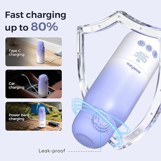 Portable Bottle Warmer for Travel, Dual Heating Modes for Breastmilk & Water Formula, Milk Warmer On The Go with Fast Heating & Long Battery Life, 10 Ounces Large Capacity