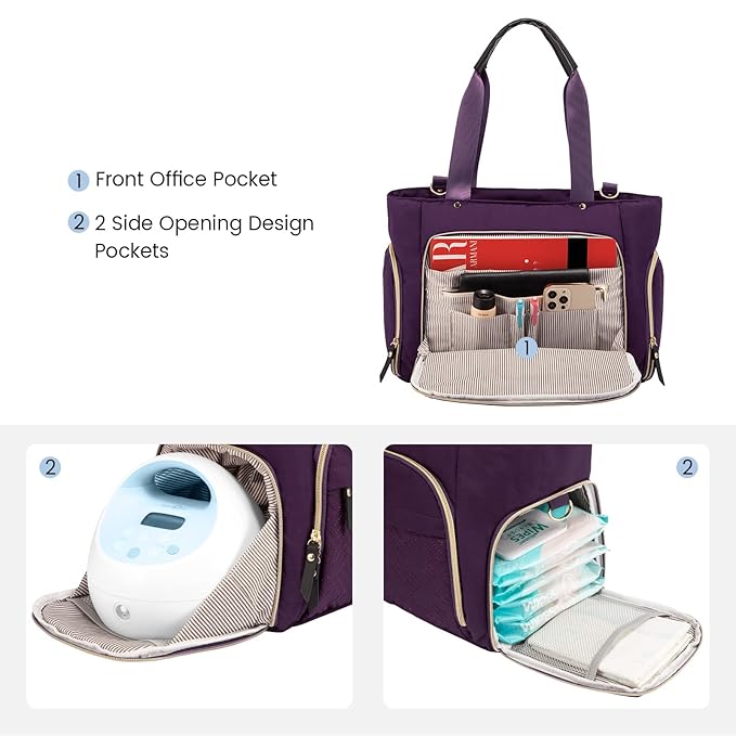 LOVEVOOK Breast Pump Bag, Diaper Bag Tote 3Pcs Set, Work Bag for Breastfeeding Mom with 15" Laptop Pocket, Cooler Bag & Changing Pad Fit Most Breast Pumps Like Spectra S1/S2, Medela, Rainyb, Elvie