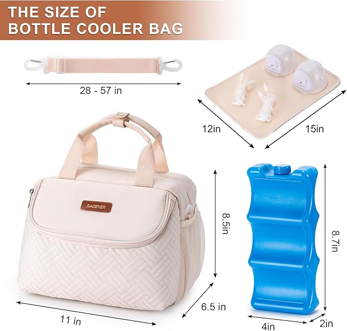 Breastmilk Cooler Bag with Ice Pack Fits 6 Baby Bottles up to 9 Ounce, Wearable Breast Pumps Cooler Bag for Nursing Mom Daycare, Work, Travel- White