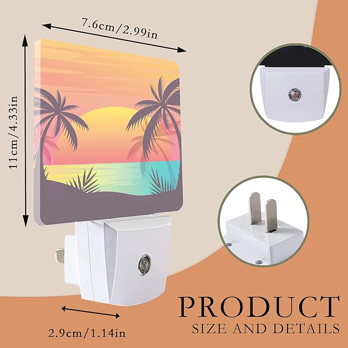 Night Light,Palm Tree with Beach Sunset Night Lights Plug into Wall for Boys Girls Bedroom Decorative Half Round Nightlight Led Lamp 0.5W Sleep Friendly