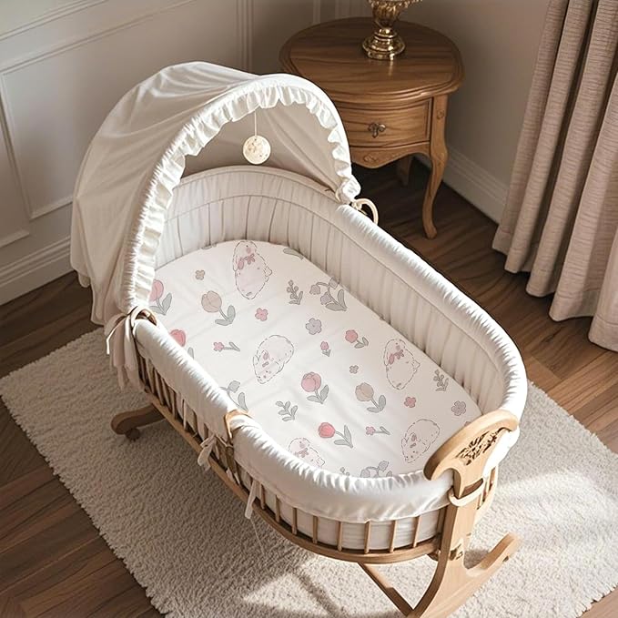 Bassinet Sheets 17" x 29" Fit for Halo BassiNest Swivel Sleeper and 4moms Mamaroo Sleep, 100% Jersey Cotton Super Soft and Breathable Bassinet Fitted Sheets for Baby, 3 Pack, Pink