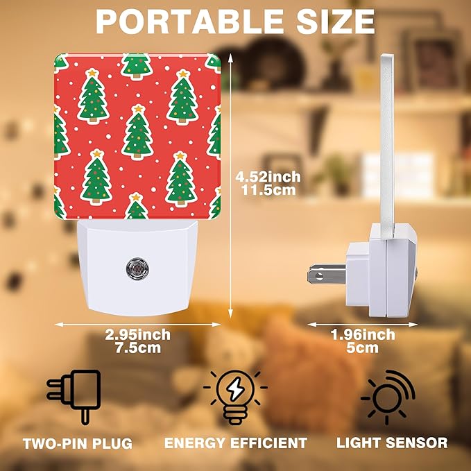 Christmas Trees Night Light, Plug-in Nightlight with Dusk to Dawn Auto Sensor for Home Bedroom Bathroom Hallway Kitchen 0.5W Sleep Friendly Led Lamp for Women Men