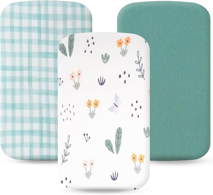 100% Jersey Cotton Bassinet Sheets 20" x 33" Fits Koolababy/Koolerthings, BCOL, BabyBond, Jimglo 3 in 1, and Cowiewie Baby Bassinet, Super Soft and Breathable Bassinet Fitted Sheets, 3 Pack, Green