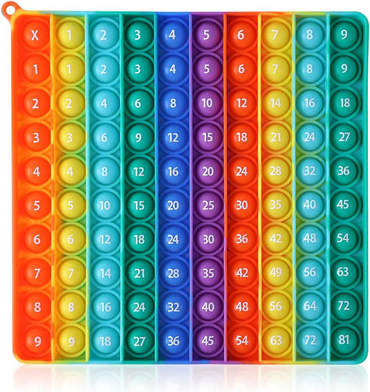 9 x 9 Multipication Games, Kingmall Rainbow Square Fidget Toy 100bubbles Stress Relieving Multiplication Pop for Teachers to Create Kinds of Math Manipulatives【with 1-9 Multiplication Tables】