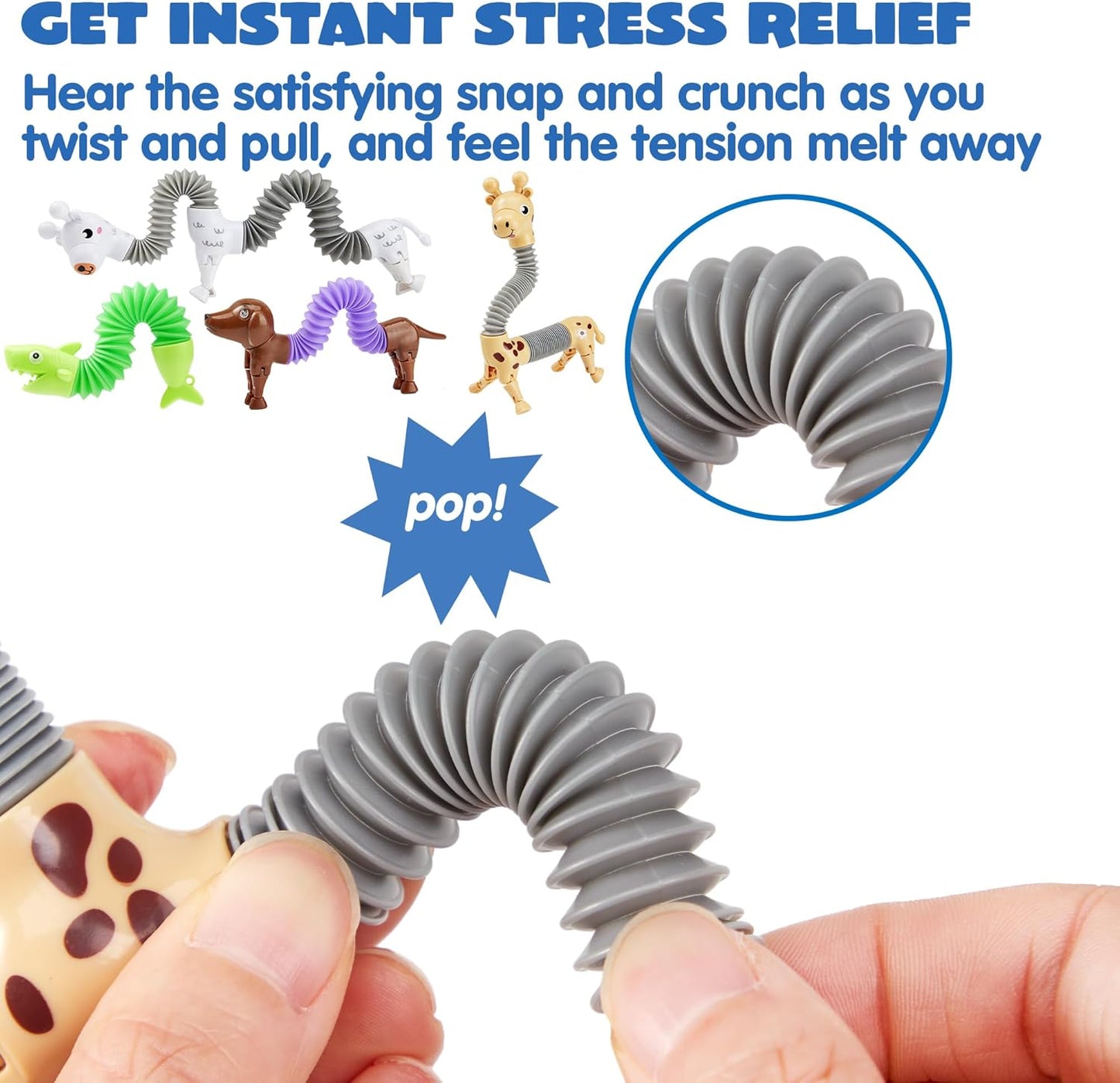 JOYIN Animal Pop Tubes Fidget Toys, 8 Pack Sensory Toys for Toddlers 2-3 Party Favors for Kids 4-8 8-12 Birthday Gifts Party, Classroom, School Reward,Goodie Bags Stuffers for Kids