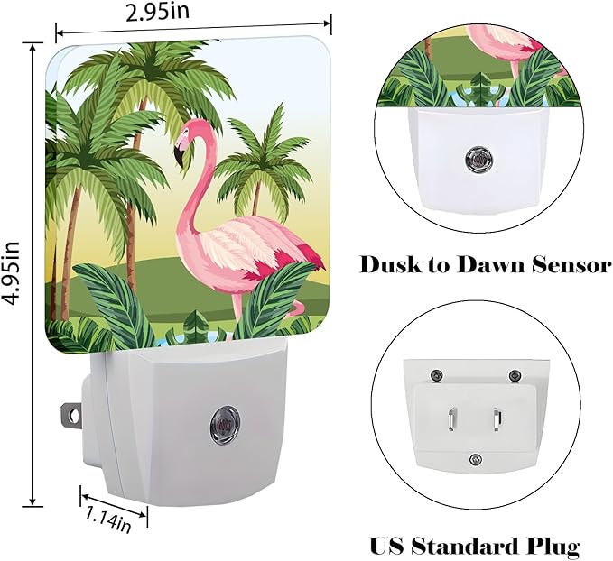Tropical Flamingo Cartoon Night Light,Plug-in Night Lights with Dusk-to-Dawn Sensor for Stairway,Hallway,Bedroom Sleep Friendly Ideal for Women/Girls/Boys Gift,0.5w