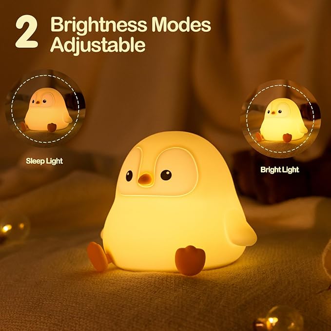 ATSUI Penguin Night Light, LED Squishy Novelty Animal Night Lamp, Food Grade Silicone, 2 Level Dimmable, Nursery Nightlight for Desk Decor, Funny Gifts Stuff for Boys Girls Baby, White Elephant Gifts