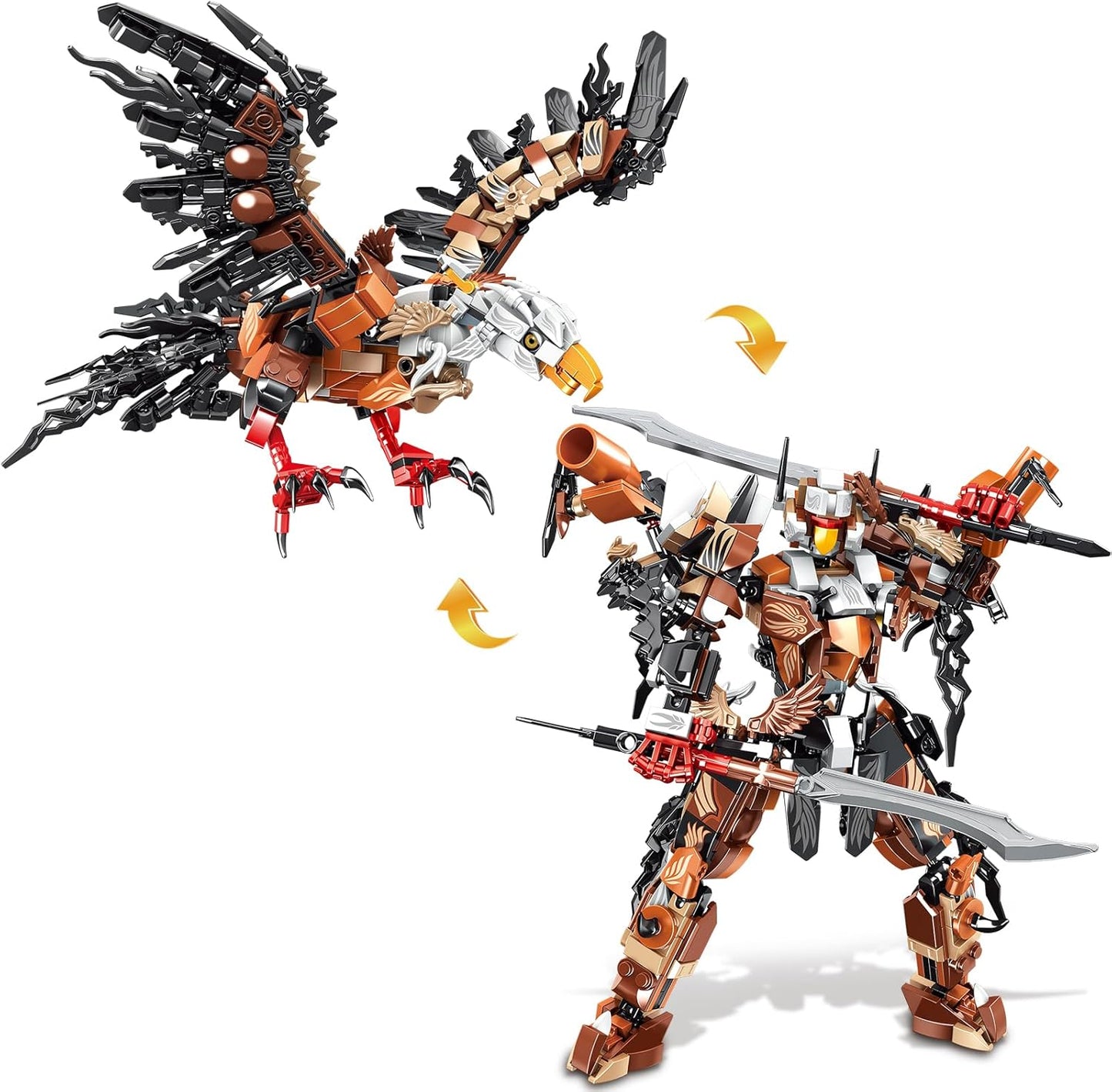 2 in 1 Transforming Eagle Mecha Robot Building Set，587 PCS Compatible with Lego Ninja Mech STEM Construction Toy for Kids Aged 6+（Eagle & Mech）