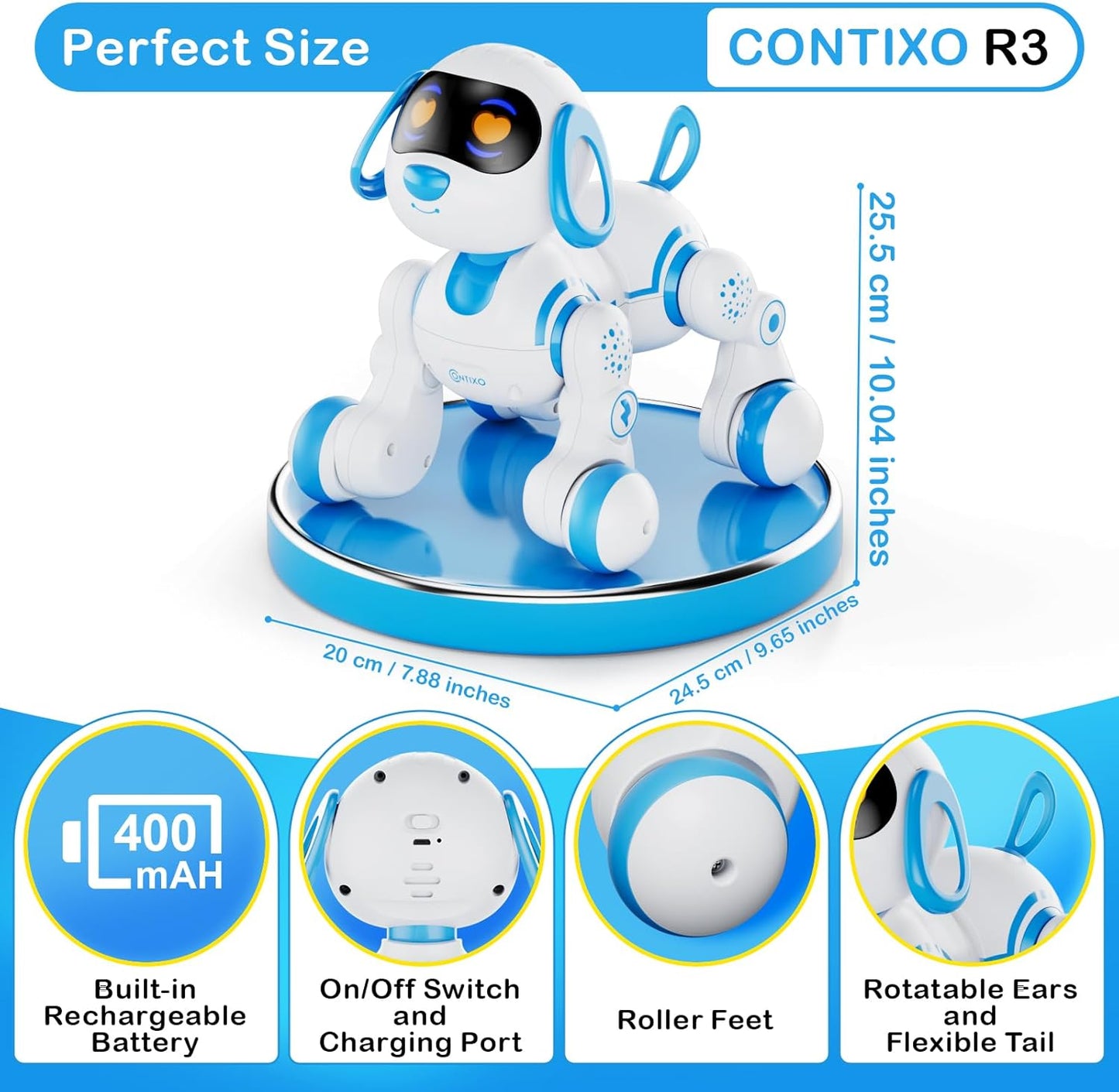 Contixo R3 Robot Dog Kids Toy - Remote Control Robots Interactive Smart Dancing Toy for Kids Boys Girls Toddler Age 3-12 Year Old Robotic Pet Birthday Gifts for Children Blue