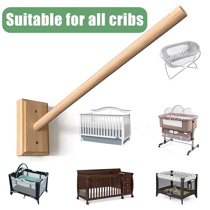 Crib Mobile Wooden Arm, Wall Mounted Suitable for All Cribs 100% Natural Larch Hanger Nusery Decor Baby Room Safe Holder(Mobile is not Included (Original Wood Color)
