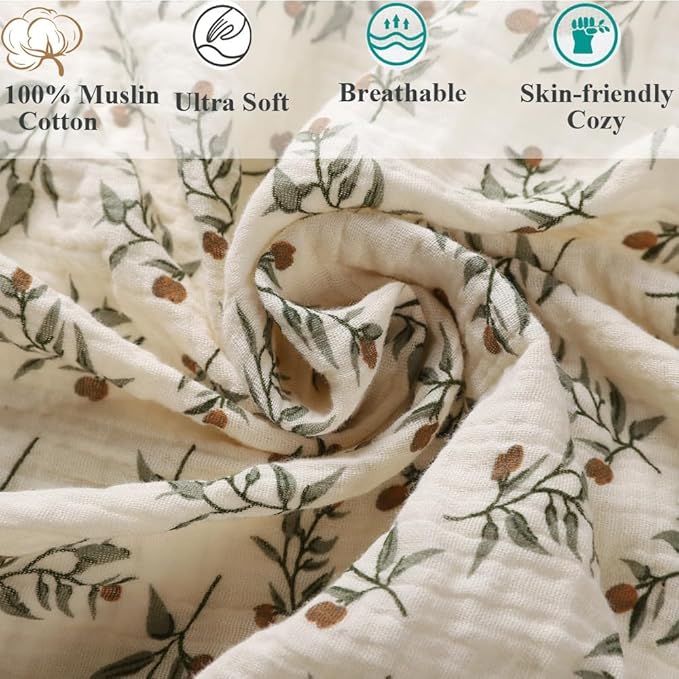 Muslin Bassinet Sheet Compatible with AMKE 3 in 1 Bassinet(35 X 20), Milliard, TCBunny Bassinet, 2 Pack Cotton Stylish Boho Fitted Bassinet Sheets for Baby Roman Green & Botanical Leaf