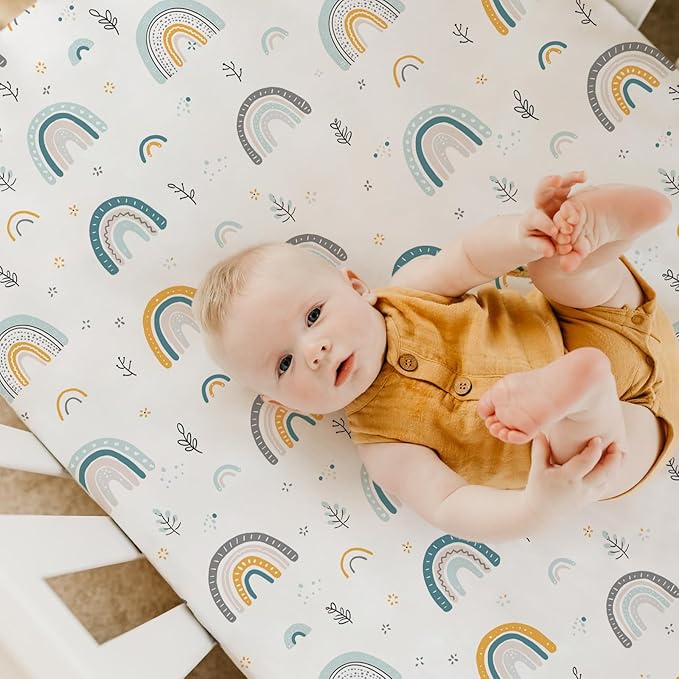 BBROLEX Baby Fitted Crib Sheets: Kid Crib Sheets - Set of 2 for Toddler Standard Size Crib Mattress for Boys and Girls - Jersey Knit Crib Bed Sheets Rainbow Stars