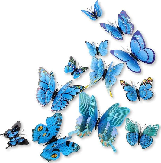 Mixed of 12PCS 3D Pink Butterfly Wall Stickers Decor Art Decorations¡­ (2*Blue)