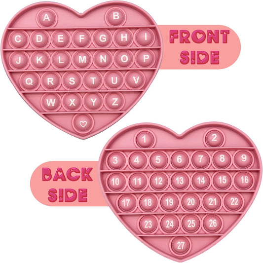 Pink Heart Shaped Pop Bubble Valentines Fidget Toy with Letters and Numbers, Xmas Gift Sensory Toy with Alphabets Kids Birthday Party Classroom Prize Stress Reliever