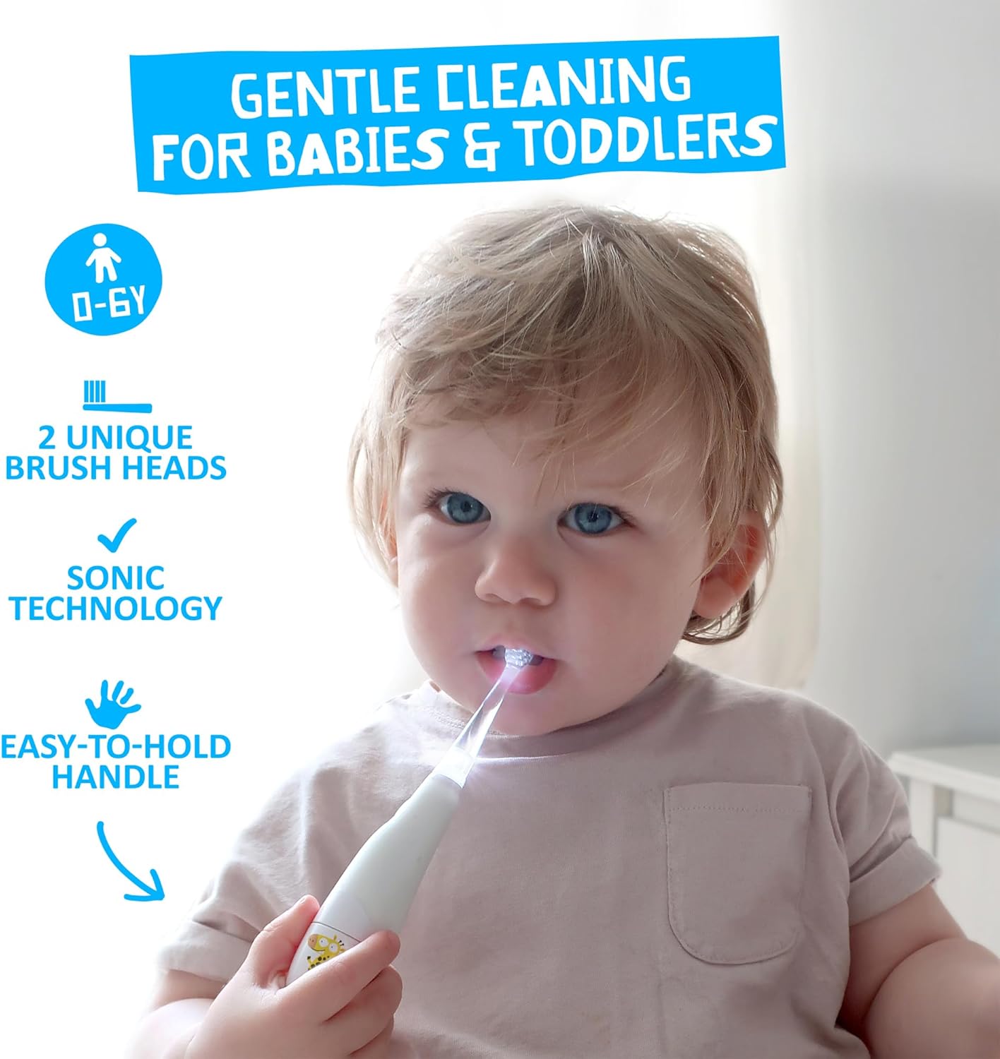 Jack N' Jill Kids Tickle Tooth Sonic Electric Toothbrush and Replacement Head, LED Brush Head with Light Timer and 30 Second Pulse Reminder, Extra Soft Bristles Suitable from 0-6 Years