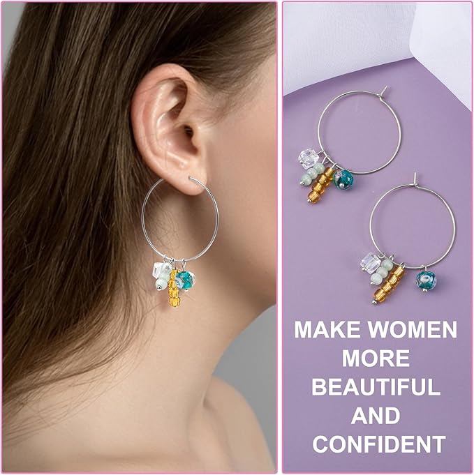 Pndeyo 280pcs Hypoallergenic Earring Beading Hoops, Metal Round Hoop Earrings Findings, Open Earring Wire Ring Accessories for Jewelry Making- Silver