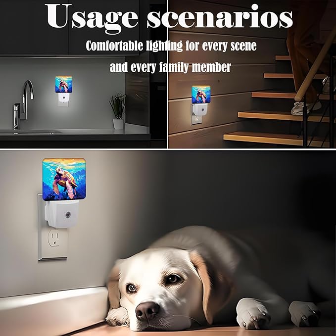 Watercolor Wild Turtle Night Light,Plug-in Nightlights Auto Sensor Night Lamp Dusk to Dawn Lamp Home Decor for Nursery Children Girls Boys