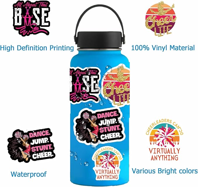 110PCS Cheer Stickers, All Vinyl Waterproof Cheerleader Decals, Perfect Cheer Gifts for Cheerleader Girls Cheer up, Motivational Positive Stickers for Water Bottles Laptop Computer Luggage Cup