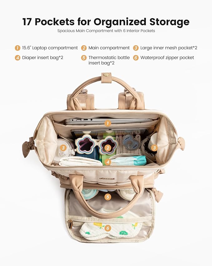 LOVEVOOK Puffer Diaper Backpack, Lightweight Baby Bag with Changing Pad, Diaper Bag for Mom Dad with Stroller Buckles