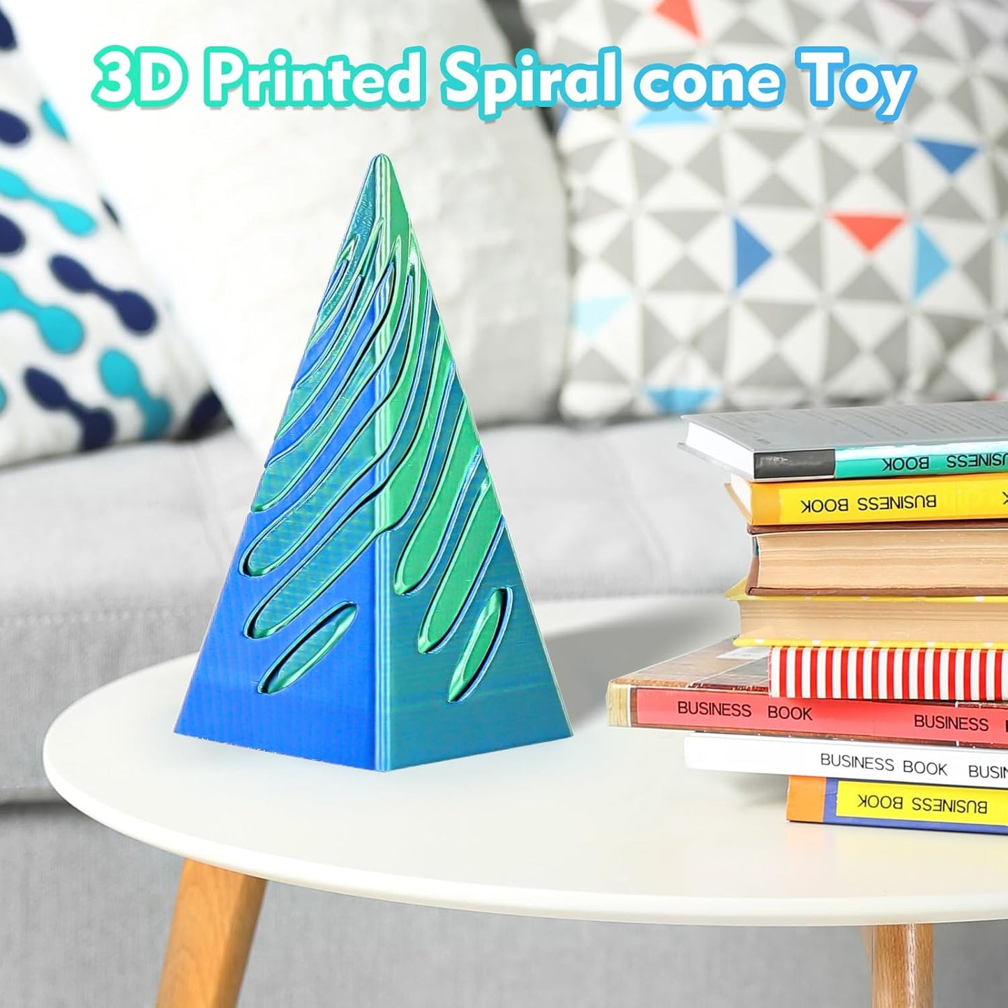 Impossible Pyramid Passthrough Sculpture, 3D Printed Spiral Cone Fidget Toy, 3D Printed Crafts, Adult Decompression Toys, Decompression Toys And Gifts For Kids,Stress Relief Desk Toy (Blue Green)