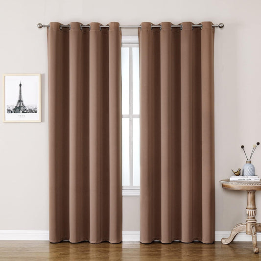ChrisDowa Room Darkening Curtains 102 Inches Long 2 Panels Set for Living Room, Grommet Thermal Insulated Blackout Curtains for Bedroom (Cappuccino, 52 x 102 Inch)