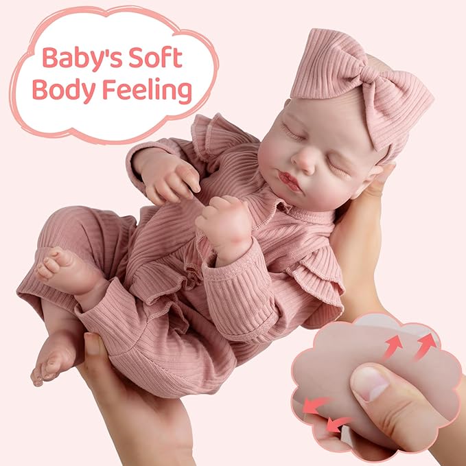 Jirachi Realistic Reborn Baby Dolls, Sleeping Real Life Soft Body Baby Girl, 18 Inch Lifelike Reborn Baby with Pink Clothing Set for Kids 3+