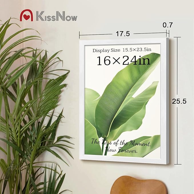 16x24 Poster Frame 2 Pack, Textured White Solid Wood Picture Frame, Wall Hanging