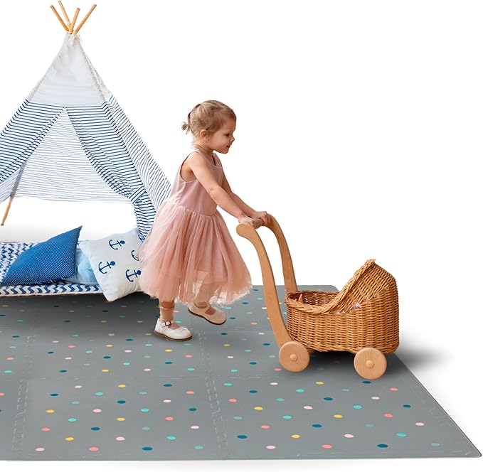 Soft Non-Toxic Baby Play Mat XXL, Toddler Playmat, Colorful Jigsaw Puzzle PlayMat, Tiles 24 x 24 Foam Floor Mats for Kids & Babies | EVA Foam Interlocking Tiles for Nursery, Playroom (Grey 9 PCS)