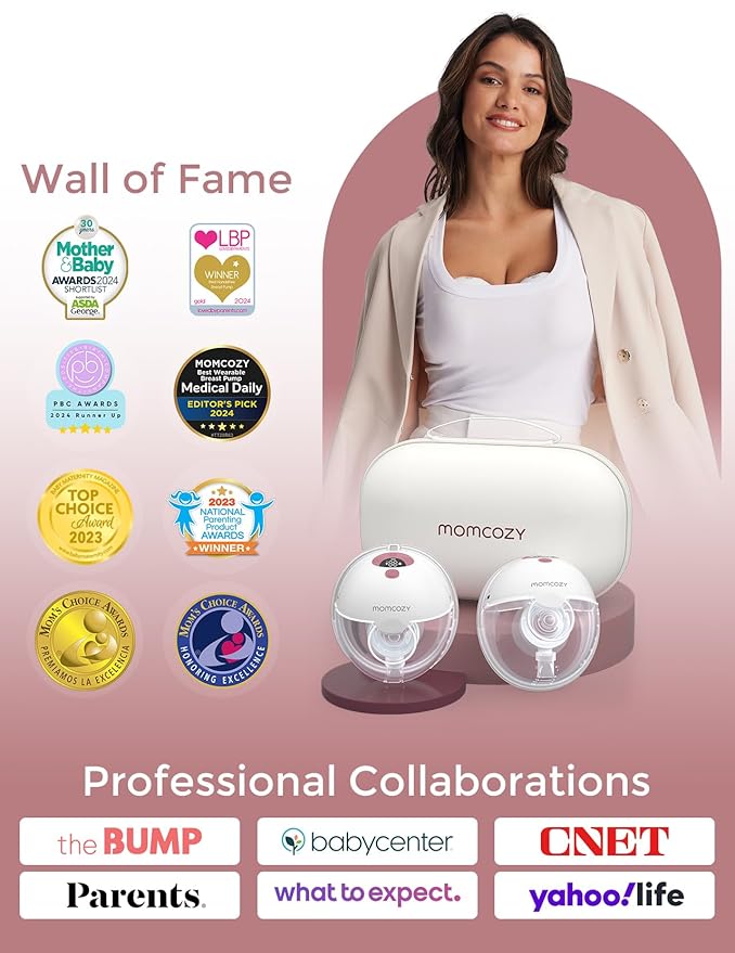 Momcozy M5 Hands-Free Wearable Breast Pump, Double-Sealed Flange for Baby-Like Comfort, 3 Modes & 9 Suction Levels, Portable Electric Pump – 24mm, 1 Pack Cozy Red