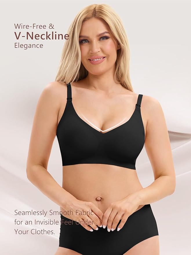Angelhood 3 Pack Nursing Bras for Breastfeeding Seamless Pregnancy Maternity Bra Wireless Sleep Bralette with Extenders