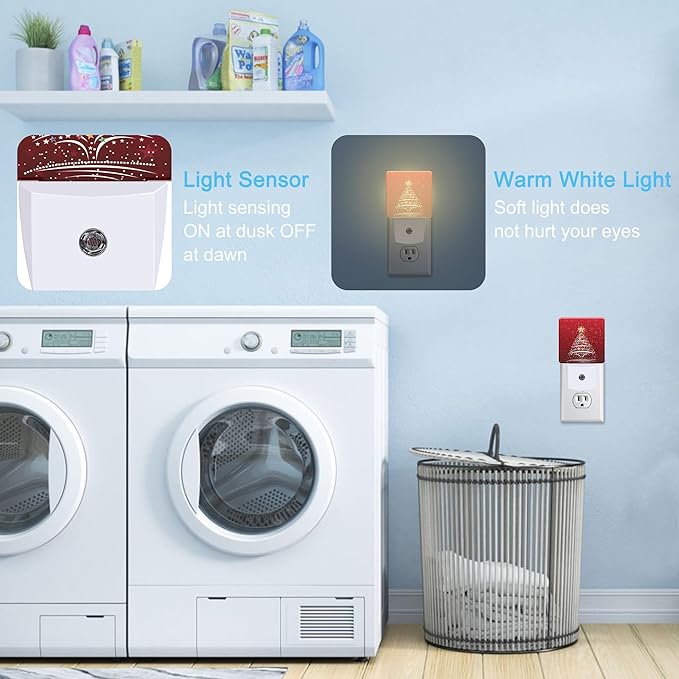 Christmas Tree Plug in Night Light with Auto Dusk to Dawn Sensor,Warm Night Lights for Boys Girls Bedroom Bathroom Hallway Kids Room Gifts