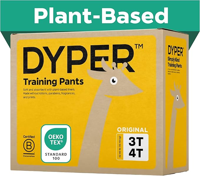 DYPER - Toddler Pull Up Style Potty Training Pants Girls/Boys Day & Overnight Protection - Made with Plant-Based*, Skin-Friendly Ingredients, Hypoallergenic -Size 3T-4T (96 Count)