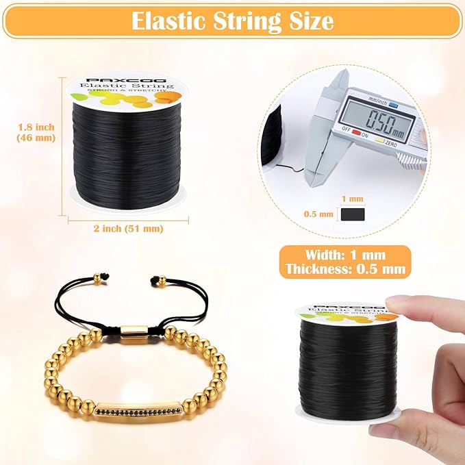Black Elastic Stretchy String , Paxcoo Stretch Bead Cord for Bracelets, Necklaces, Jewelry Making and Beading Supplies