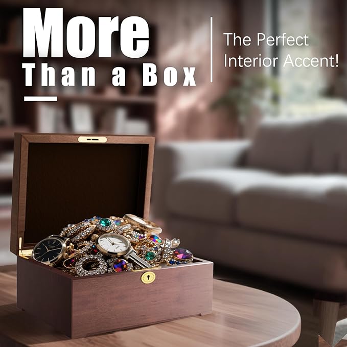 Locked Wooden keepsake box with Hinged Lid, Ash Wood Decorative Keepsake Box with Hinged Lid, Handmade Mortise & Tenon Joints, Durable Wood Box Storage for Jewelry & Valuables