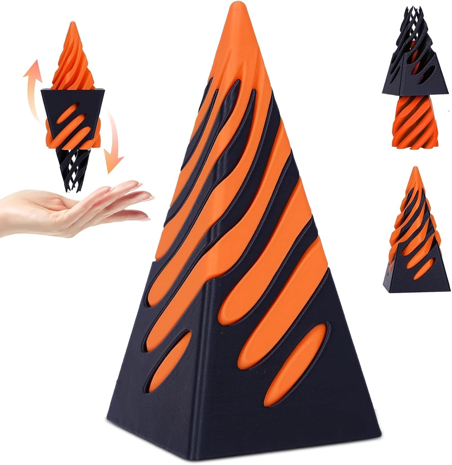 Impossible Pyramid Passthrough Sculpture, 3D Printed Spiral Cone Toys, Spiral Cone Fidget Toy, Anxiety Relief Toy, Pass Through Pyramid Fidget Toy, Mini Vortex Thread Illusion for Adult Children