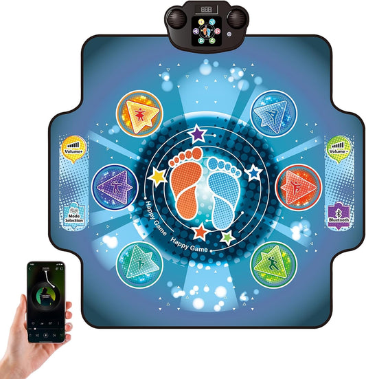 Dance Mat for Kids with Wireless Bluetooth, 5 Game Modes, LED Lights, Music Box with 6 Light-up Pads, Music Game Dance Toy for Girls Boys Gifts 3 4 5 6 7 8 9 10+ Year Old