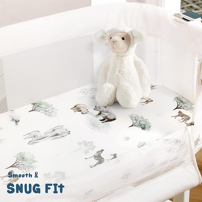 Ultra Soft Fitted Bassinet Sheets 3 Pack, Universal Fitted for.Baby Cradle Moses Basket Oval Rectangle Mattress Safe and Snug, Stylish Bassinet Mattress Sheets for Baby, Cute Animals Print