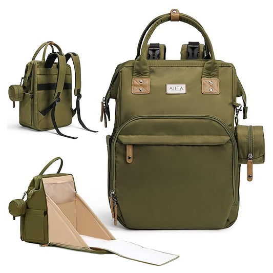 Diaper Bag Backpack, Multifunction Diaper Bag with Changing Pad, Baby Diaper Bags for Boys Girls, Stylish Large Capacity Travel Backpack for Moms Dads, Baby Shower Gifts,Unisex – Olive Green