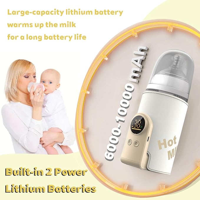 Portable Bottle Warmer for Travel-Rapid Warming,Long-Lasting Warming up to 6-10H,Portable Travel Bottle Warmer Cordless for Baby Milk Breastmilk (10000mAh)