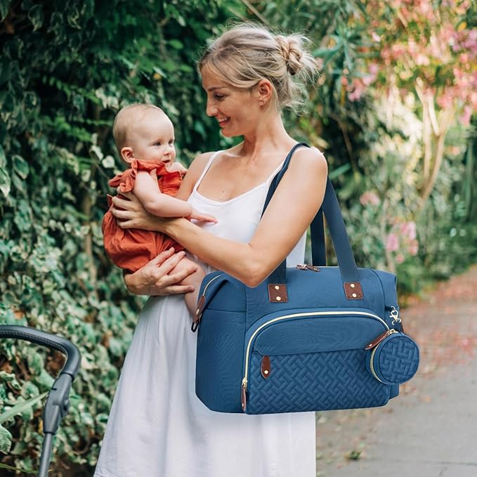 Diaper Bag Tote, Baby Bag Travel Diaper Tote Bag with Pacifier Case, Cute Maternity Hospital Baby Stylish Diaper Tote for Mom Dad Medium Size, Blue