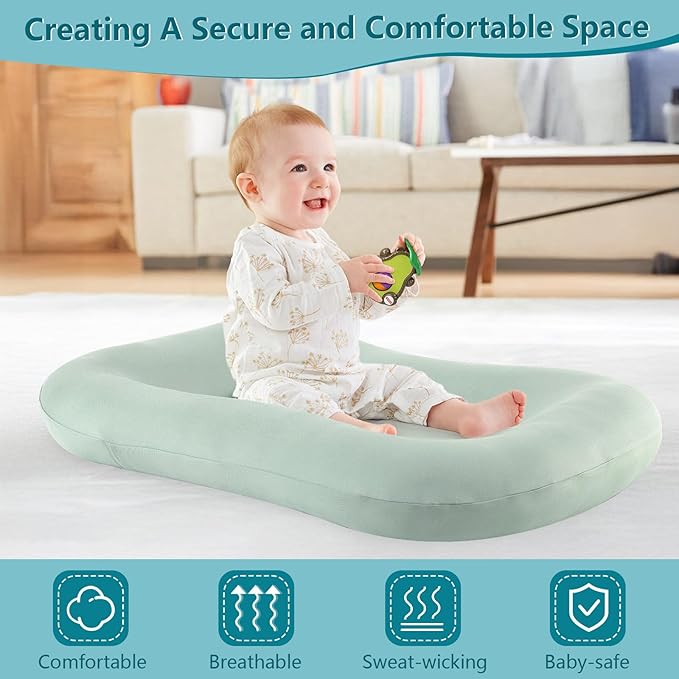 Baby Lounger for Newborn, Soft Organic Cotton Breathable Infant Lounger for for Home and Travel (Green)