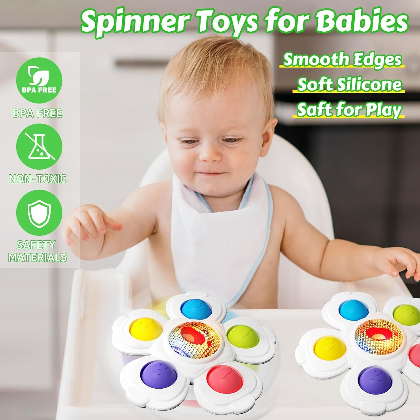 Suction Spinners Baby Toys, Sensory Toys for Toddlers 1-3, Spinner Toys for Babies 12-18 Months, High Chair Toys Baby Travel Essentials for Flying, Birthday Gift for 1 Year Old Boy Girls
