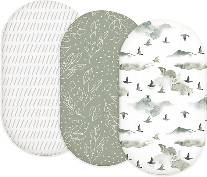 Bassinet Sheets for Baby Girls Boys 2 Pack, Fitted Baby Mattress Sheet for Rectangle, Oval, Hourglass Bassinet Mattress, Breathable Cozy & Universal Fit (Sage Trail)